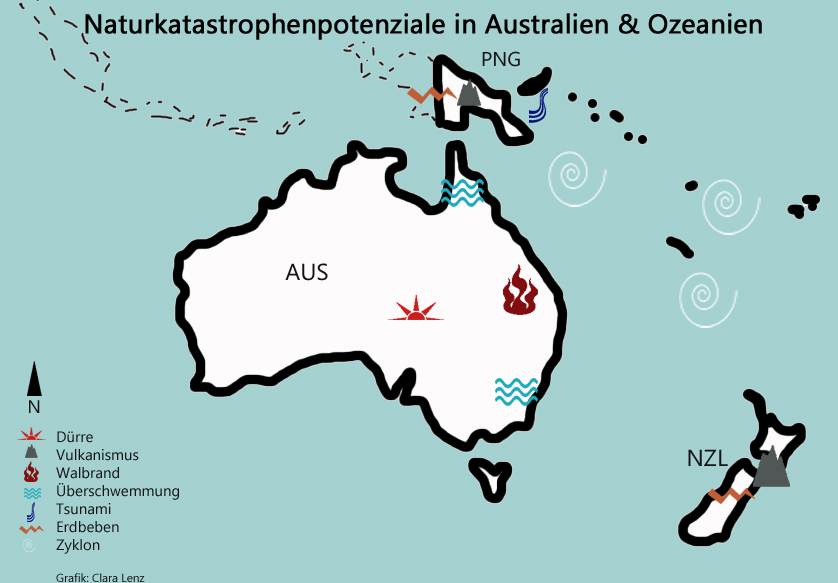 Karte: Katastrophenpotentiale in Australien und Ozeanien