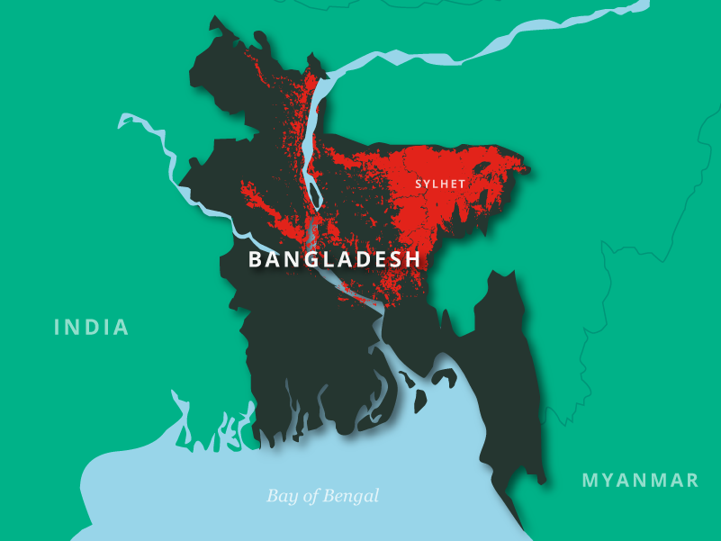 Karte der Überflutungen in Bangladesch